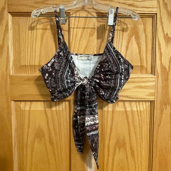 Bear Dance iHeartraves Paisley Brown Tie Front Crop Top | Boho Hippie Festival - Picture 2 of 6